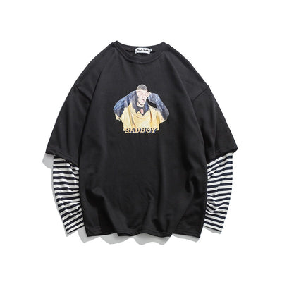 Sudadera Pareja Hip-hop Efecto Dos Piezas con Rayas - Image 11