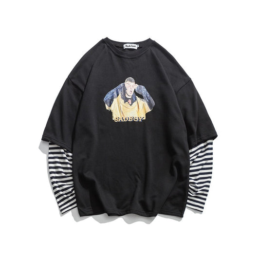 Sudadera Pareja Hip-hop Efecto Dos Piezas con Rayas - Image 11