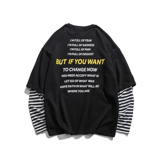 Sudadera Pareja Hip-hop Efecto Dos Piezas con Rayas - Image 12