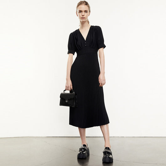 Vestido Largo Negro Elegante con Escote V y Cintura Alta - Image 6
