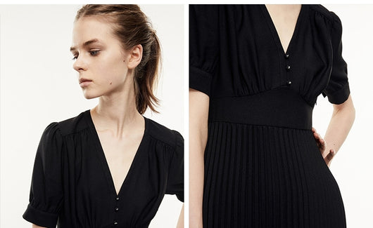 Vestido Largo Negro Elegante con Escote V y Cintura Alta - Image 8