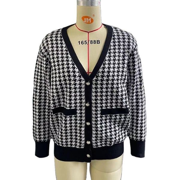 Cardigan Suelto Tipo Suéter Pied de Poule Casual Urbano