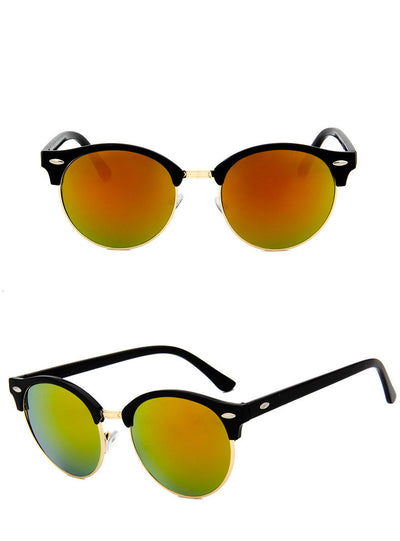 Retro clubmaster sunglasses with black frames, dark lenses, and gold-tone metal accents, shown from multiple angles. - Image 10