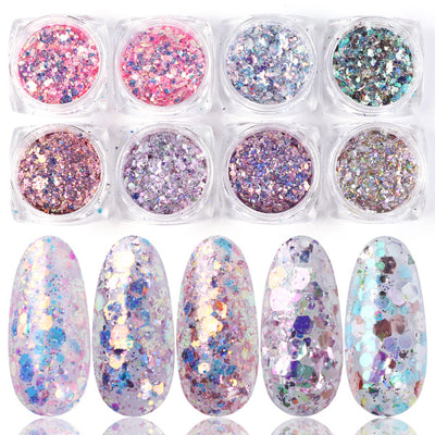 Set de 8 Cajas de Polvo Glitter para Diseño de Uñas - Image 4