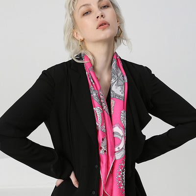 Pañuelo de Seda Estampado Fucsia