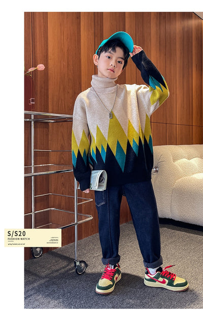 Suéter de Cuello Alto Invierno para Niños - Estilo Moderno - Image 9