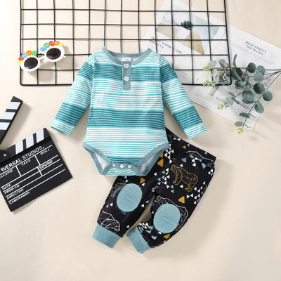 Conjunto Infantil de Dos Piezas con Romper a Rayas de Manga Larga - Image 8