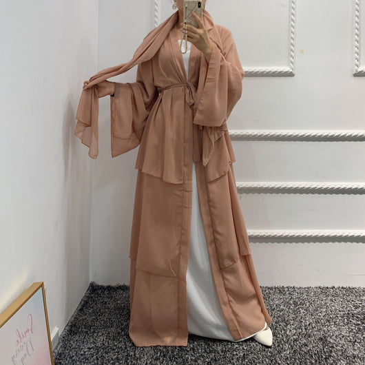 Bata Larga de Gasa Perla en Tres Capas - Vestido Fluido y Elegante - Image 36