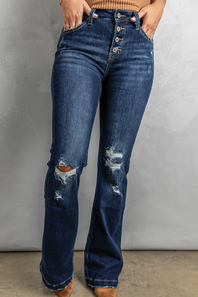 Jeans Talle Alto Slim Fit con Rotos Efecto Lavado para Mujer - Image 8
