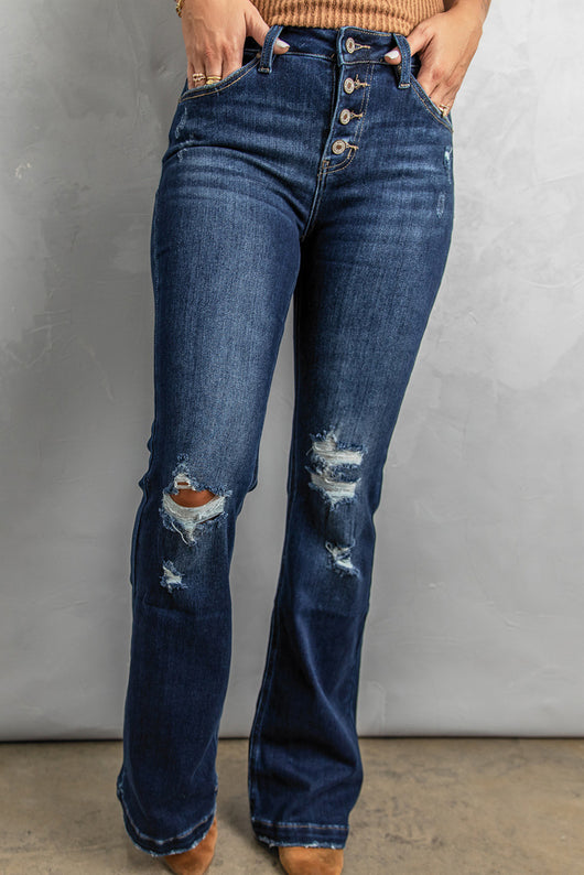 Jeans Talle Alto Slim Fit con Rotos Efecto Lavado para Mujer - Image 8