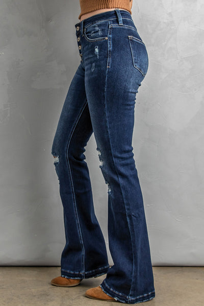Jeans Talle Alto Slim Fit con Rotos Efecto Lavado para Mujer - Image 9