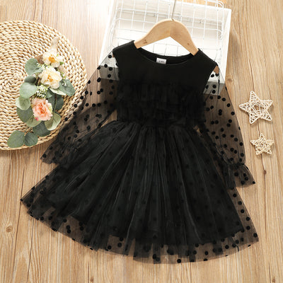 Vestido Infantil Otoñal con Lunares y Encaje de Manga Larga - Image 6