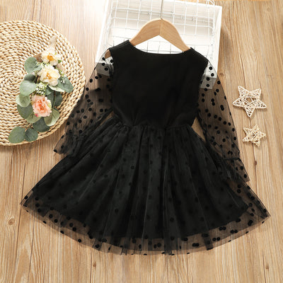 Vestido Infantil Otoñal con Lunares y Encaje de Manga Larga - Image 7