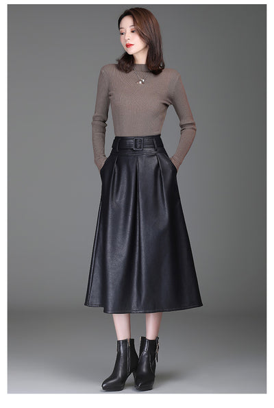 Falda de Cuero PU Cintura Alta Estilo Western - Efecto Adelgazante - Image 8