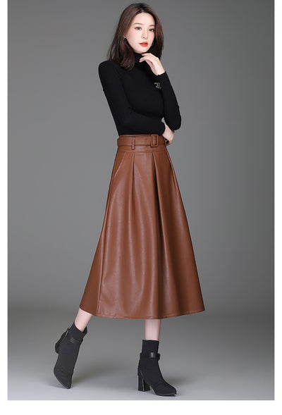 Falda de Cuero PU Cintura Alta Estilo Western - Efecto Adelgazante - Image 14
