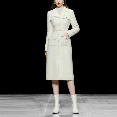 Abrigo de Lana Tweed Entallado Largo Medio para Mujer - Image 6