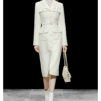 Abrigo de Lana Tweed Entallado Largo Medio para Mujer - Image 7