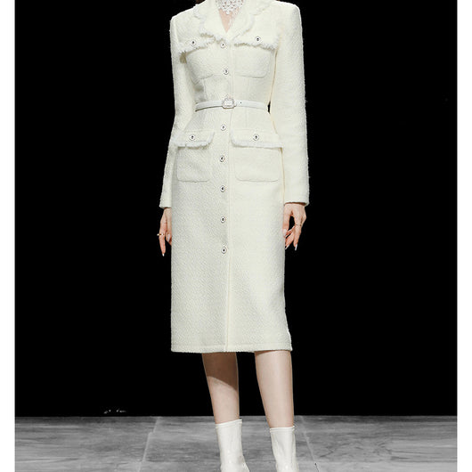 Abrigo de Lana Tweed Entallado Largo Medio para Mujer - Image 8