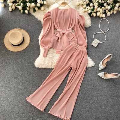 Conjunto Elegante: Blusa de Gasa con Mangas Abullonadas y Pantalón Ancho - Image 15