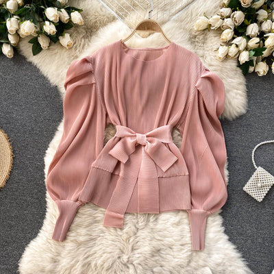 Conjunto Elegante: Blusa de Gasa con Mangas Abullonadas y Pantalón Ancho - Image 16
