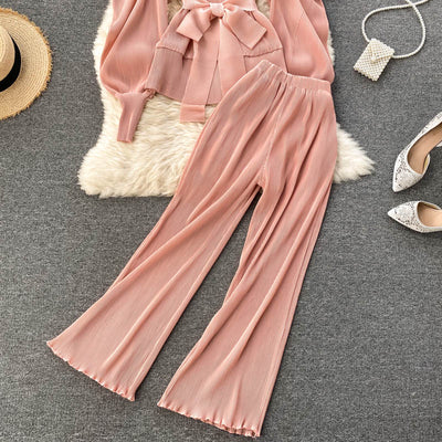 Conjunto Elegante: Blusa de Gasa con Mangas Abullonadas y Pantalón Ancho - Image 17