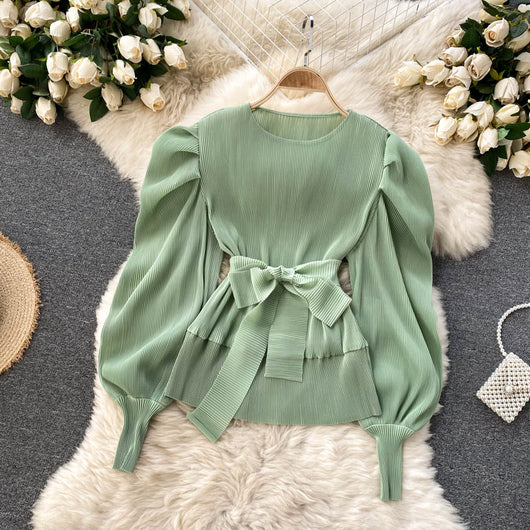 Conjunto Elegante: Blusa de Gasa con Mangas Abullonadas y Pantalón Ancho - Image 18
