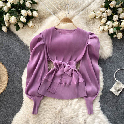 Conjunto Elegante: Blusa de Gasa con Mangas Abullonadas y Pantalón Ancho - Image 22