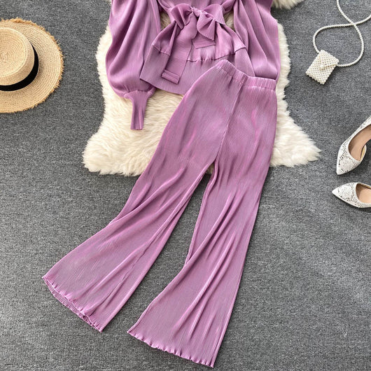 Conjunto Elegante: Blusa de Gasa con Mangas Abullonadas y Pantalón Ancho - Image 23