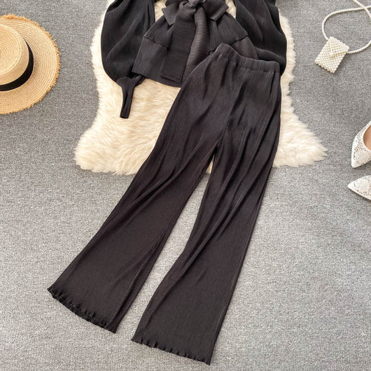 Conjunto Elegante: Blusa de Gasa con Mangas Abullonadas y Pantalón Ancho - Image 25