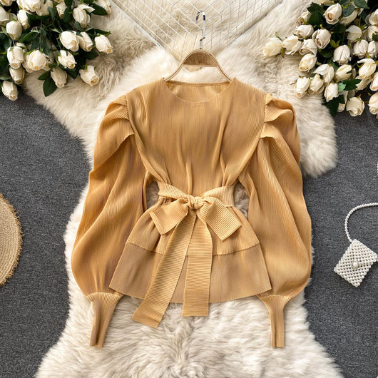 Conjunto Elegante: Blusa de Gasa con Mangas Abullonadas y Pantalón Ancho - Image 26