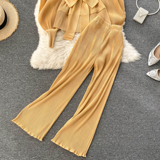 Conjunto Elegante: Blusa de Gasa con Mangas Abullonadas y Pantalón Ancho - Image 27