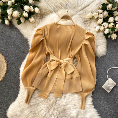 Conjunto Elegante: Blusa de Gasa con Mangas Abullonadas y Pantalón Ancho - Image 28