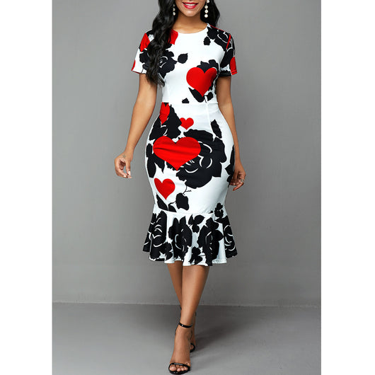 Vestido Corto Estampado con Volantes y Cuello Redondo Ajustado - Image 7