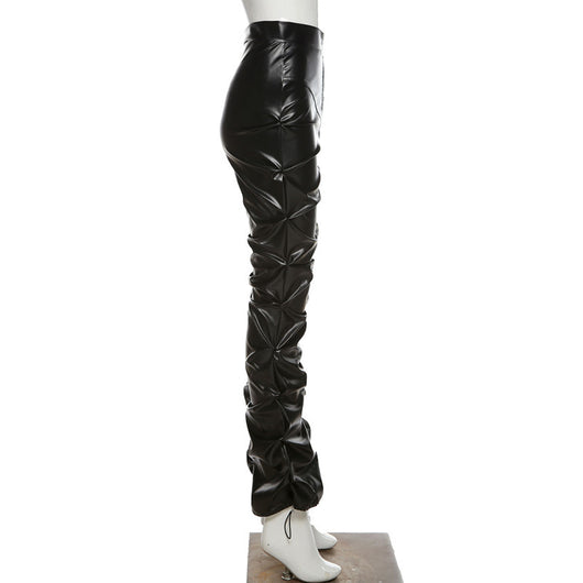Pantalón de Cuero PU Cintura Alta con Bolsillo Lateral - Estilo Urbano Casual - Image 15