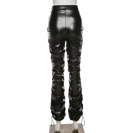 Pantalón de Cuero PU Cintura Alta con Bolsillo Lateral - Estilo Urbano Casual - Image 16