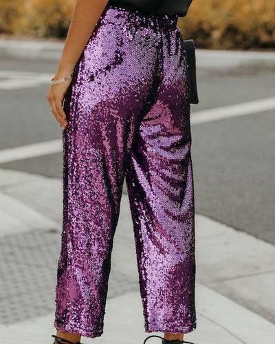 Pantalón Lentejuelas Cintura Alta con Cordones para Fiesta Nocturna - Image 13