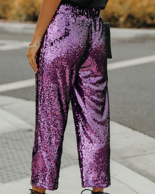 Pantalón Lentejuelas Cintura Alta con Cordones para Fiesta Nocturna - Image 13