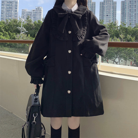 Abrigo de Lana con Cuello Estilo Muñeca Japonesa para Mujer - Image 13