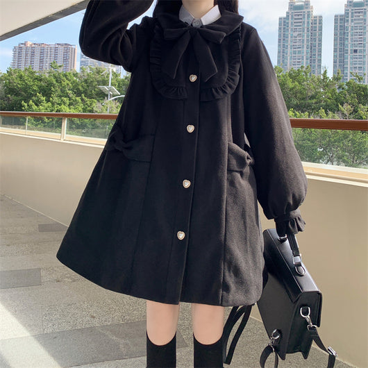 Abrigo de Lana con Cuello Estilo Muñeca Japonesa para Mujer - Image 14