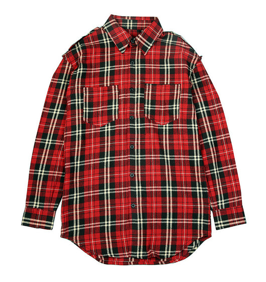 Camisa de Algodón Escocesa Roja a Cuadros con Detalles Desgarrados - Image 15