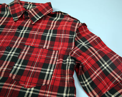 Camisa de Algodón Escocesa Roja a Cuadros con Detalles Desgarrados - Image 17