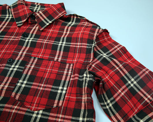 Camisa de Algodón Escocesa Roja a Cuadros con Detalles Desgarrados - Image 17