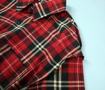 Camisa de Algodón Escocesa Roja a Cuadros con Detalles Desgarrados - Image 18