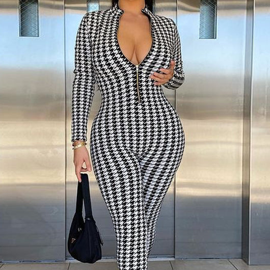 Jumpsuit Estampado Pata de Gallo con Levantacaderas y Cuello Alto - Image 12