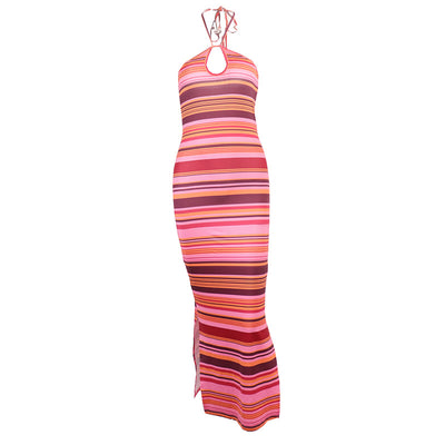 Vestido Largo a Rayas con Escote Halter y Espalda Descubierta - Image 15