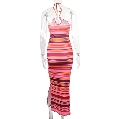 Vestido Largo a Rayas con Escote Halter y Espalda Descubierta - Image 18