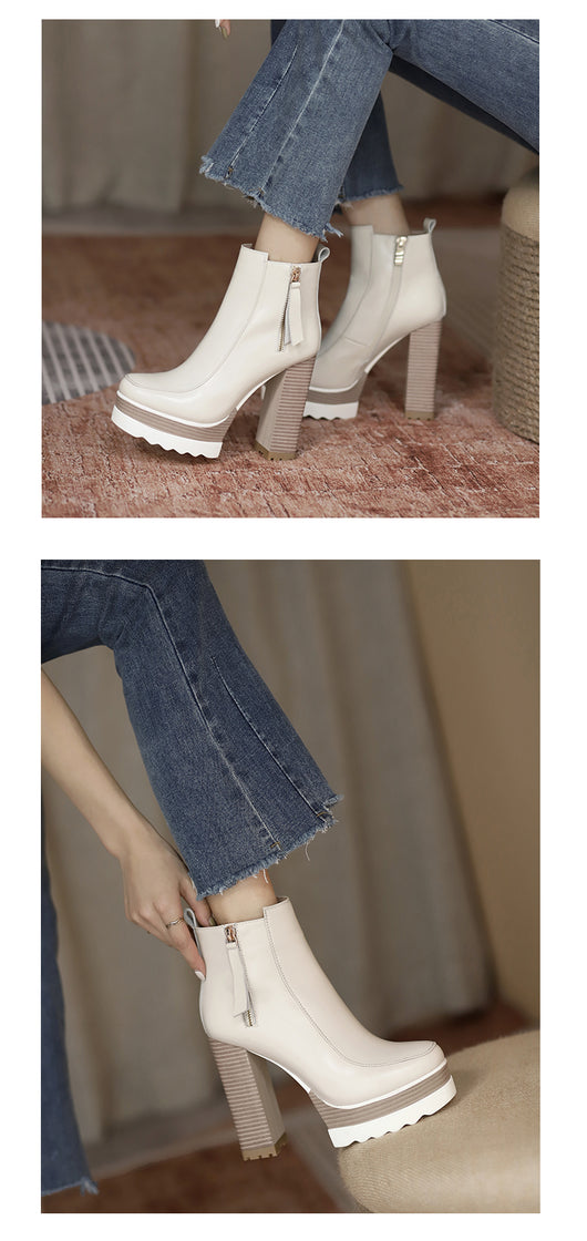 Botas Tobilleras de Cuero con Plataforma y Tacón Grueso - Image 7