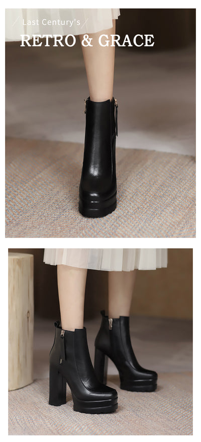 Botas Tobilleras de Cuero con Plataforma y Tacón Grueso - Image 8