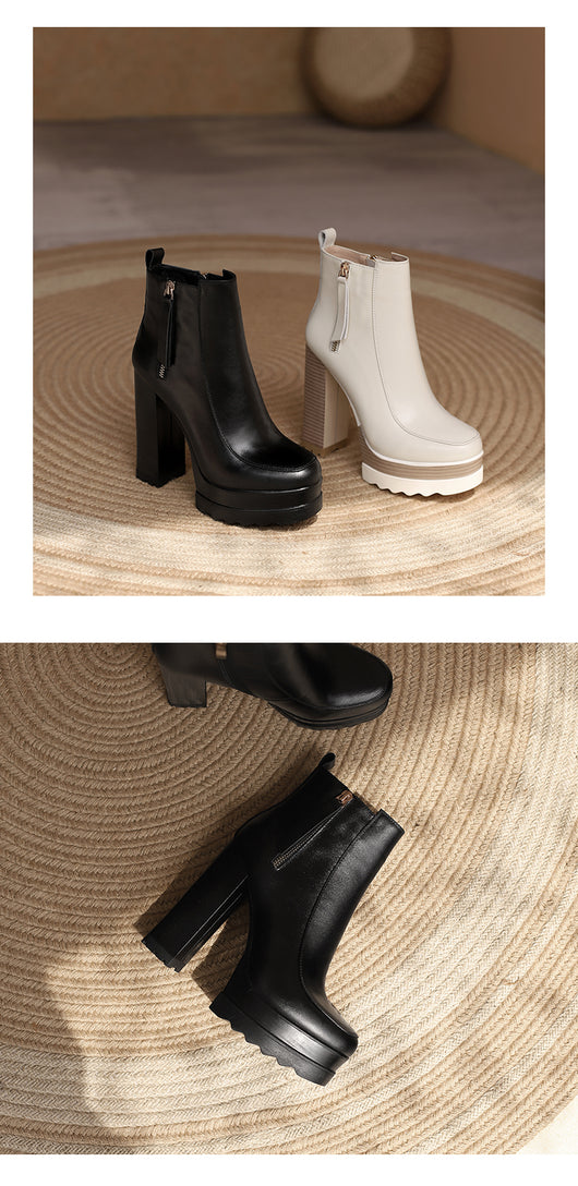 Botas Tobilleras de Cuero con Plataforma y Tacón Grueso - Image 9