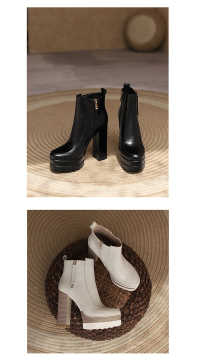 Botas Tobilleras de Cuero con Plataforma y Tacón Grueso - Image 10